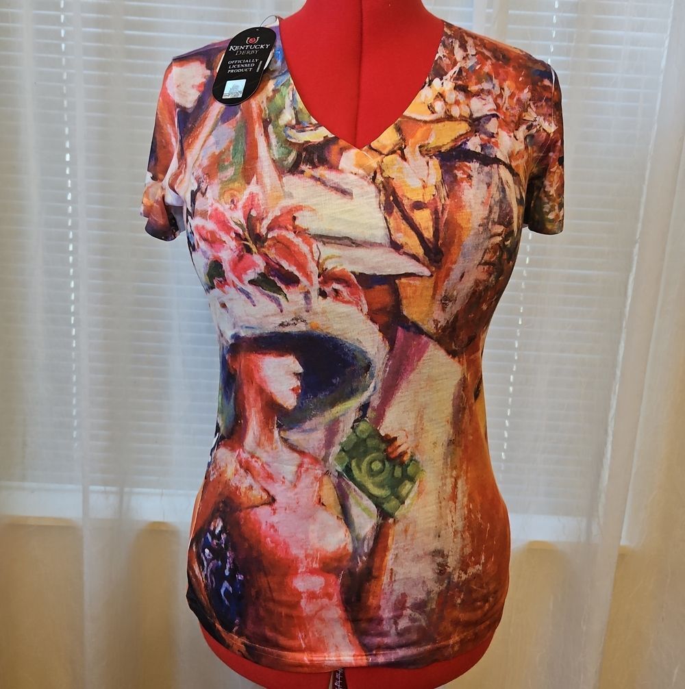 Kentucky Derby "Run For The Roses" Artistic Watercolor V-Neck Tee